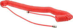 PRO-SOURCE - 0.16 ID, 1/4 Thread, 25' Long, Red Polyurethane Coiled & Self Storing Hose - 125 Max psi, Male Swivel x Male Swivel - Benchmark Tooling