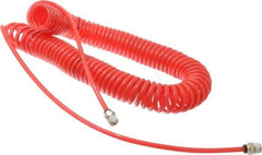 PRO-SOURCE - 0.16 ID, 1/4 Thread, 30' Long, Red Polyurethane Coiled & Self Storing Hose - 125 Max psi, Male Swivel x Male Swivel - Benchmark Tooling