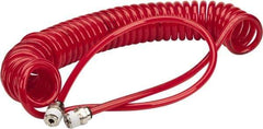 PRO-SOURCE - 0.16 ID, 1/4 Thread, 15' Long, Red Polyurethane Coiled & Self Storing Hose - 125 Max psi, Male Swivel x Male Swivel - Benchmark Tooling