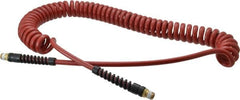 PRO-SOURCE - 1/4" ID, 1/4 Thread, 20' Long, Red Polyurethane Coiled & Self Storing Hose - 220 Max psi, Male Swivel x Male Swivel - Benchmark Tooling