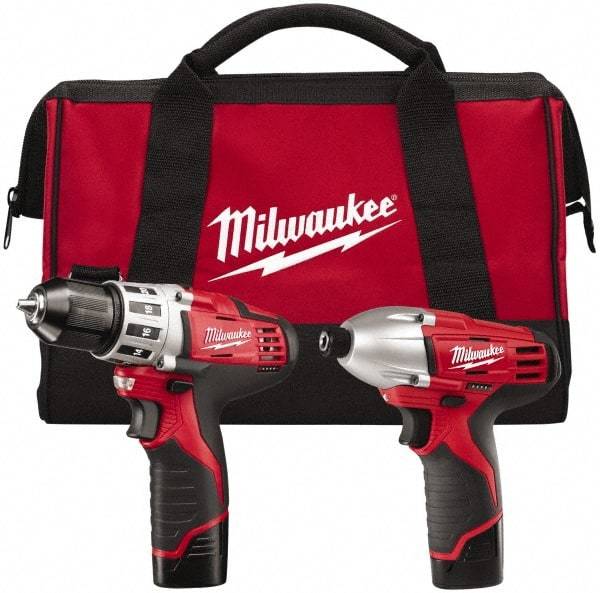 Milwaukee Tool - 12 Volt Cordless Tool Combination Kit - Includes 1/4" Hex Impact Driver & 3/8" Drill/Driver, 2 Lithium-Ion Batteries Included - Benchmark Tooling