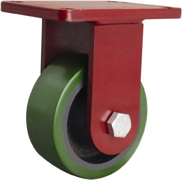 Hamilton - 6" Diam x 2-1/2" Wide x 8-1/2" OAH Top Plate Mount Rigid Caster - Polyurethane Mold onto Cast Iron Center, 1,600 Lb Capacity, Sealed Precision Ball Bearing, 5-1/2 x 7-1/2" Plate - Benchmark Tooling