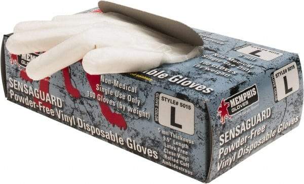 MCR Safety - Size L, 5 mil, Industrial Grade, Powder Free Vinyl Disposable Gloves - 9-1/2" Long, Clear, Smooth Rolled Cuffs, FDA Approved - Benchmark Tooling