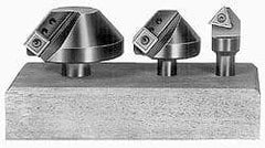 APT - 3 Countersinks, 90° Included Angle, 1/4 to 3/4" Cut Diam Smallest Tool, 1-1/4 to 2-1/2" Cut Diam Largest Tool, Square & Triangle SPGH & TPGH Inserts Indexable Countersink Set - 1/2" Shank Diam, 3/8, 1/2° Inscribed Circle, 3 Inserts - Benchmark Tooling