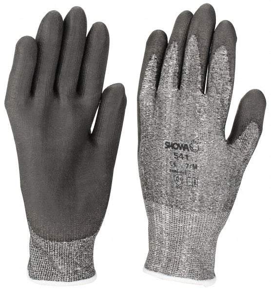 SHOWA - Size XL (11), ANSI Cut Lvl 2, Puncture Lvl 2, Abrasion Lvl 6, Polyurethane Coated Cut Resistant Gloves - 9.5" Long, Palm & Fingers Coated, HPPE Lining, Knit Wrist, Gray/Gray, Paired - Benchmark Tooling