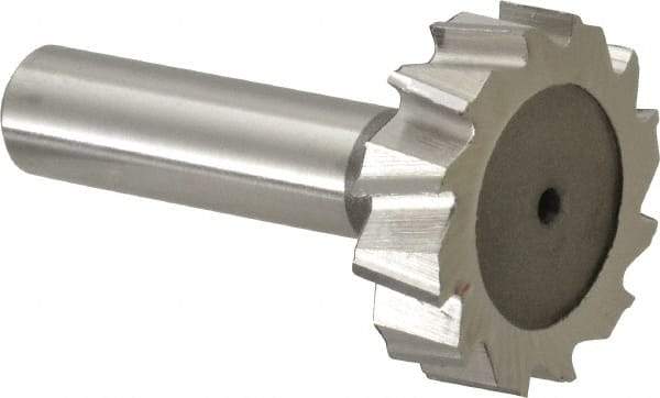 Keo - 1-3/8" Diam x 3/8" Face Width, High Speed Steel, 12 Teeth, Shank Connection Woodruff Keyseat Cutter - Uncoated, 2-3/8" OAL x 1/2" Shank, Staggered Teeth, ANSI 1211, Old Standard F - Benchmark Tooling