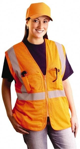 OccuNomix - Size L/XL High Visibility Orange Mesh Surveyor's Vest - 44 to 46" Chest, ANSI 107-2015, Zipper Closure, 12 Pockets, Polyester - Benchmark Tooling
