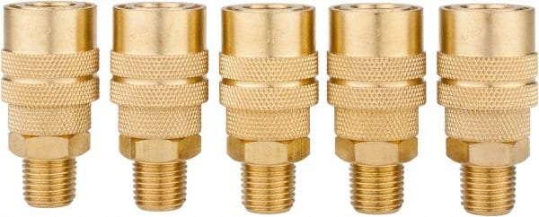 Value Collection - 5 Piece 1/4" Body 1/4 NPT 145 psi Brass Industrial Pneumatic Coupling Plug Set - Benchmark Tooling