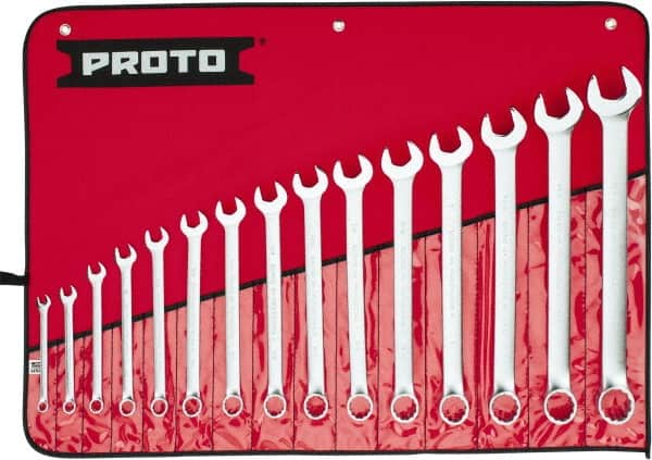 Proto - 15 Piece, 5/16 to 1-1/4", Combination Wrench Set - Inch System of Measurement, Satin Finish, Comes in Nylon Roll - Benchmark Tooling