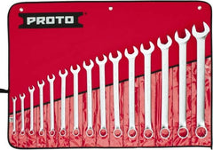 Proto - 15 Piece, 5/16 to 1-1/4", Combination Wrench Set - Inch System of Measurement, Satin Finish, Comes in Nylon Roll - Benchmark Tooling