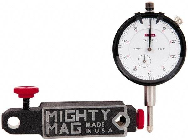 SPI - 0.001" Graduation, 0-100 Dial Reading, Indicator & Base Kit - 4-1/2" Base Length x 1-1/4" Base Width x 1" Base Height, 2" Dial Diam - Benchmark Tooling