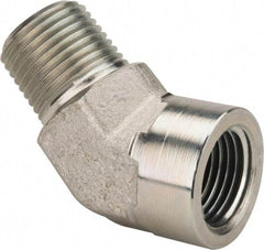 Parker - 1/2 Male Thread x 1/2 Female Thread, Zinc Plated Steel Industrial Pipe 45° Street Elbow - MNPTF x FNPTF, 3,000 psi - Benchmark Tooling