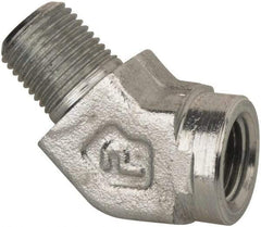Parker - 1/4 Male Thread x 1/4 Female Thread, Zinc Plated Steel Industrial Pipe 45° Street Elbow - MNPTF x FNPTF, 5,000 psi - Benchmark Tooling