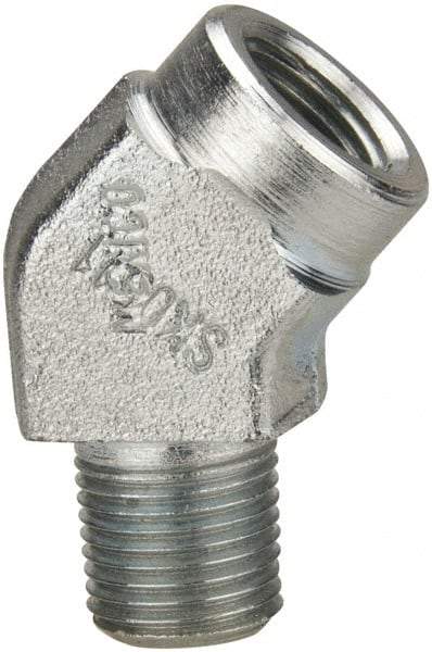 Parker - 1/8 Male Thread x 1/8 Female Thread, Zinc Plated Steel Industrial Pipe 45° Street Elbow - MNPTF x FNPTF, 5,000 psi - Benchmark Tooling