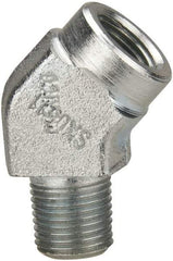 Parker - 1/8 Male Thread x 1/8 Female Thread, Zinc Plated Steel Industrial Pipe 45° Street Elbow - MNPTF x FNPTF, 5,000 psi - Benchmark Tooling