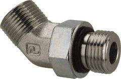 Parker - 1/2" OD, Steel Zinc Plated Male 45° Elbow - 6,000 Max Working psi, O-Ring Face Seal/SAE-ORB Ends - Benchmark Tooling
