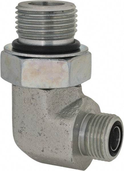 Parker - 1/2" OD, Steel Zinc Plated Male Elbow - 6,000 Max Working psi, O-Ring Face Seal/SAE-ORB Ends - Benchmark Tooling