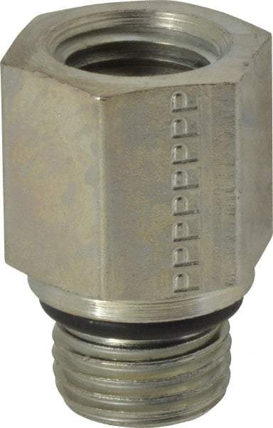 Parker - 9/16-18 Male Thread x 1/4 Female Thread, Zinc Plated Steel Industrial Pipe Adapter - Male Straight Thread O-Ring x Female NPTF, 6,000 psi - Benchmark Tooling