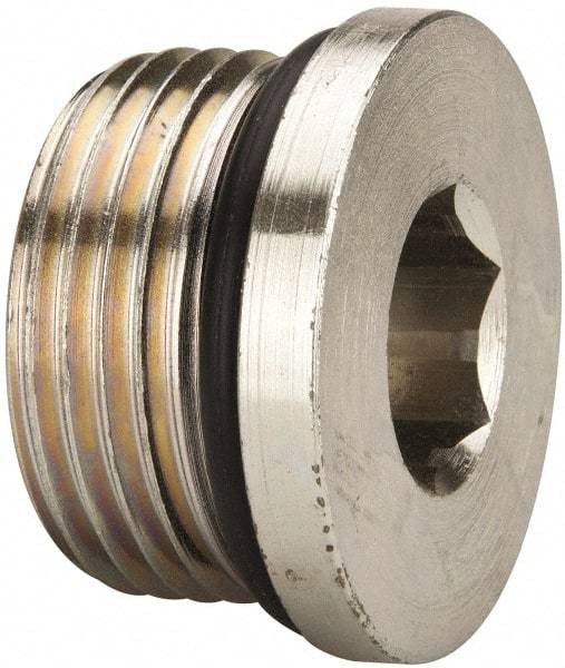 Parker - 1-3/16 - 12 Male Thread, Zinc Plated Steel Industrial Pipe Hex Socket Plug - Male Straight Thread O-Ring, 5,500 psi - Benchmark Tooling