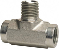 Parker - 1/2 Male Thread x 1/2 Female Thread, Zinc Plated Steel Industrial Pipe Male Branch Tee - MNPTF x FNPTF, 3,000 psi - Benchmark Tooling
