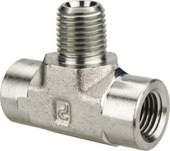 Parker - 1/4 Male Thread x 1/4 Female Thread, Zinc Plated Steel Industrial Pipe Male Branch Tee - MNPTF x FNPTF, 5,000 psi - Benchmark Tooling