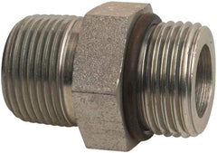 Parker - 1-1/16 - 12 x 3/4 Male Thread, Zinc Plated Steel Industrial Pipe Adapter - Male Straight Thread O-Ring x Male NPTF, 5,000 psi - Benchmark Tooling