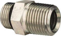 Parker - 3/4-16 x 1/2 Male Thread, Zinc Plated Steel Industrial Pipe Adapter - Male Straight Thread O-Ring x Male NPTF, 6,000 psi - Benchmark Tooling