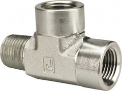 Parker - 1/2 Male Thread x 1/2 Female Thread, Zinc Plated Steel Industrial Pipe Street Tee - MNPTF x FNPTF, 3,000 psi - Benchmark Tooling