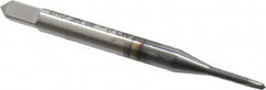 OSG - #0-80 UNF, 2 Flute, TiCN Finish, High Speed Steel Spiral Point Tap - Plug Chamfer, Right Hand Thread, 1-5/8" OAL, 5/16" Thread Length, 0.141" Shank Diam, 2B Class of Fit - Exact Industrial Supply