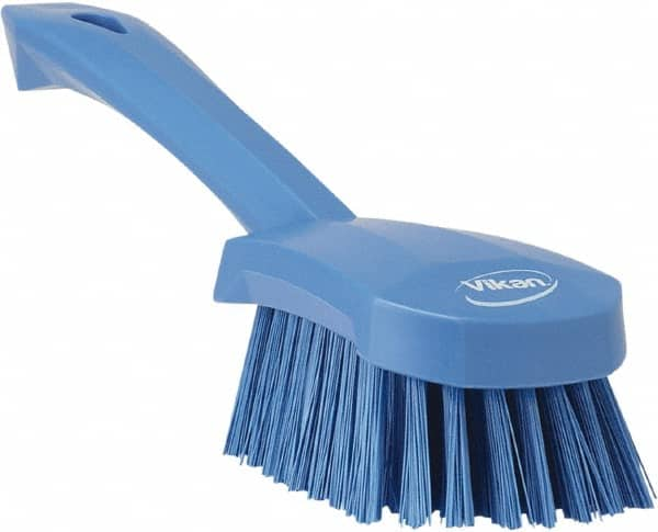 Vikan - 1.3" Bristle Length, Polyester Scrub Brush - 4-1/4" Long x 2-3/4" Wide Head, 10" OAL, Blue, Polypropylene Block - Benchmark Tooling