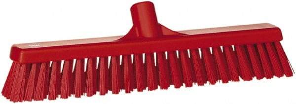 Vikan - 16" Fine Particle Synthetic Push Broom - 2" Bristle Length, Plastic Block, European Threaded Handle Connection - Benchmark Tooling