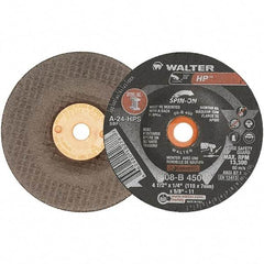 WALTER Surface Technologies - 24 Grit, 7" Wheel Diam, 1/4" Wheel Thickness, Type 27 Depressed Center Wheel - Aluminum Oxide, 8,600 Max RPM - Benchmark Tooling