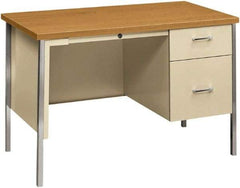 Hon - Woodgrain Laminate/Metal Right Pedestal Desk with Center Drawer - 45" Wide x 24" Deep x 29" High, Harvest/Putty - Benchmark Tooling