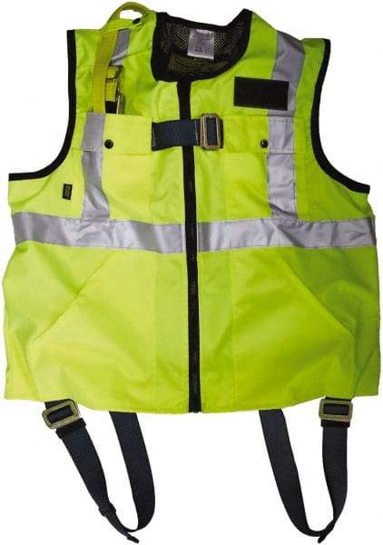 Gemtor - 350 Lb Capacity, Size S, High Visibility Vest Safety Harness - Polyester, Quick Connect Leg Strap, Pass-Thru Chest Strap, Yellow - Benchmark Tooling