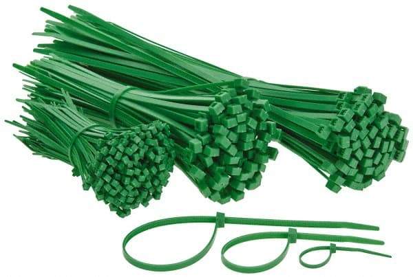 Made in USA - 4 to 11" Range, Green Cable Ties - 18, 50 Lb Strength, Nylon - Benchmark Tooling