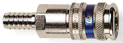 CEJN - Hose Barb Industrial Pneumatic Hose High Flow Coupler - Brass Chrome Plated, 1/2" Body Diam, 3/8" Hose ID - Benchmark Tooling