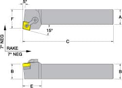 Dorian Tool - MCRN, Left Hand Cut, 15° Lead Angle, 3/4" Shank Height x 3/4" Shank Width, Negative Rake Indexable Turning Toolholder - 4-1/2" OAL, CN..43. Insert Compatibility, Series Multi-Option - Benchmark Tooling