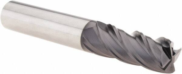 SGS - 1/2", 4 Flute, Single End, Solid Carbide, 0.0250 - 0.0300" Corner Radius End Mill - 3-1/4" OAL, Right Hand Flute, 1-1/4" LOC, Right Hand Cut - Benchmark Tooling