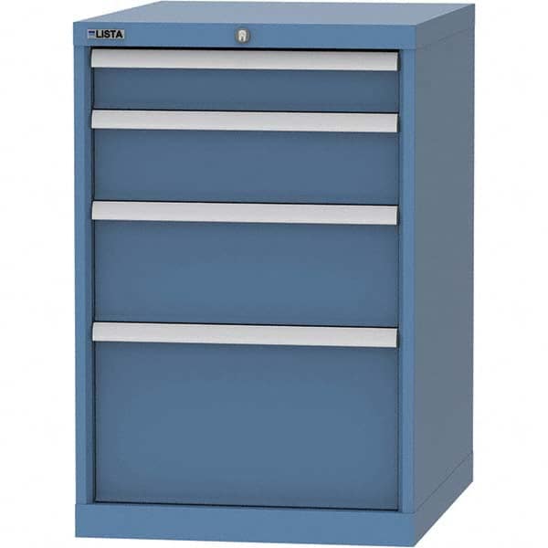 LISTA - 4 Drawer, 99 Compartment Bright Blue Steel Modular Storage Cabinet - Benchmark Tooling