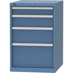 LISTA - 4 Drawer, 99 Compartment Bright Blue Steel Modular Storage Cabinet - Benchmark Tooling