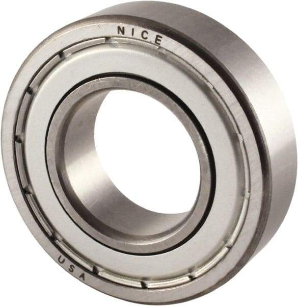 Nice - 1-1/8" Bore Diam, 2-1/2" OD, Double Shield Precision Ground Radial Ball Bearing - 5/8" Wide, 1 Row, Round Bore, 2,120 Lb Static Capacity, 3,864 Lb Dynamic Capacity - Benchmark Tooling