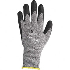 KleenGuard - Size L (9), ANSI Cut Lvl 4, Polyurethane Coated Dyneema/Fiberglass, Stainless Steel/Spandex Cut Resistant Gloves - 9.8" Long, Palm Coated, Dyneema Lining, Black/Salt & Pepper, Paired - Benchmark Tooling
