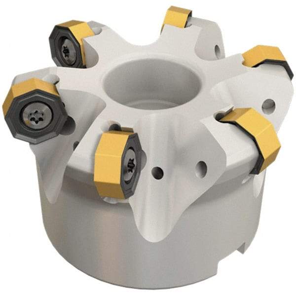 Iscar - 6 Inserts, 2.711" Cutter Diam, 0.047" Max Depth of Cut, Indexable High-Feed Face Mill - 1" Arbor Hole Diam, 1-3/4" High, FF SOF Toolholder, ON.U 05, OXMT 0507, S845 SN.U 13 Inserts, Series Helido - Benchmark Tooling