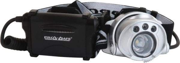 PRO-SAFE - 1 White, 1 Red, 1 Blue, 1 Green LED Bulb, 140 Lumens, Hands-free Flashlight - Silver Plastic Body, 3 AA Alkaline Batteries Not Included - Benchmark Tooling