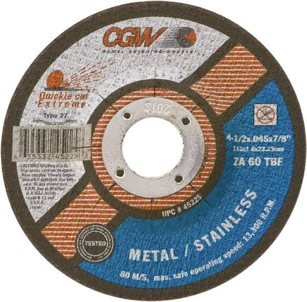 Camel Grinding Wheels - 60 Grit, 6" Wheel Diam, 7/8" Arbor Hole, Type 27 Depressed Center Wheel - Medium Grade, Zirconia Alumina, Resinoid Bond, T Hardness, 10,200 Max RPM - Benchmark Tooling