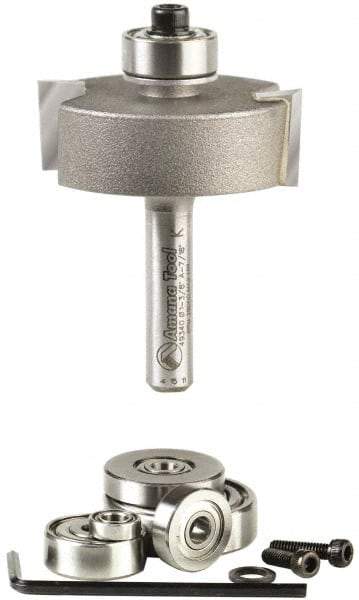 Amana Tool - 1-3/8" Cut Diam, 1/2" Length of Cut, 2 Flute Profiling Edge Profile Router Bit - Carbide-Tipped, 1/4" Shank Diam, 2" OAL, Uncoated - Benchmark Tooling