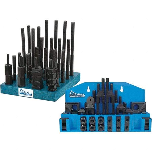 Gibraltar - 52 Piece Fixturing Step Block & Clamp Set with 1" Step Block, 7/16" T-Slot, 3/8-16 Stud Thread - 11/16" Nut Width, 3, 4, 5, 6, 7 & 8" Stud Lengths - Benchmark Tooling