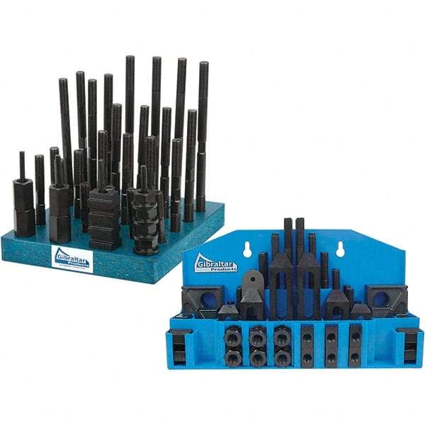 Gibraltar - 52 Piece Fixturing Step Block & Clamp Set with 1" Step Block, 11/16" T-Slot, 5/8-11 Stud Thread - 1-1/8" Nut Width, 4, 5, 3, 6, 7 & 8" Stud Lengths - Benchmark Tooling