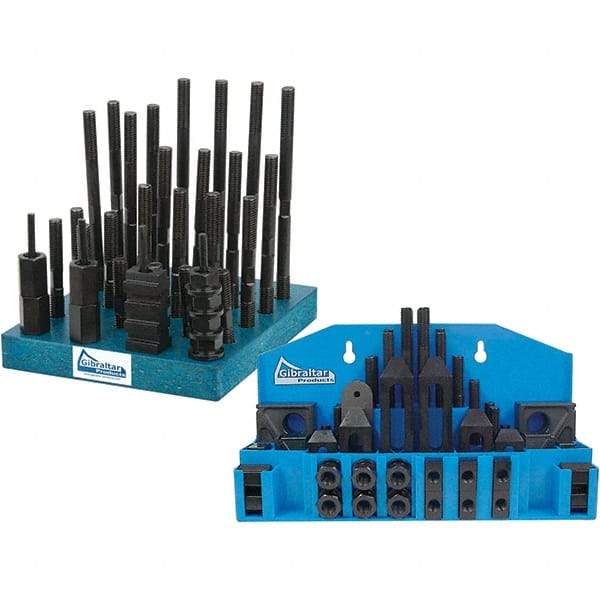 Gibraltar - 52 Piece Fixturing Step Block & Clamp Set with 1" Step Block, 11/16" T-Slot, 1/2-13 Stud Thread - 1-1/8" Nut Width, 4, 5, 3, 6, 7 & 8" Stud Lengths - Benchmark Tooling