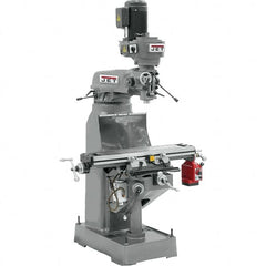 Jet - 9" Table Width x 42" Table Length, Step Pulley Control, 3 Phase Knee Milling Machine - R8 Spindle Taper, 2 hp - Benchmark Tooling